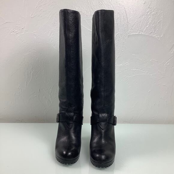 Vicini Tapeet Lug-Sole pull on knee high block heels leather boots SZ 36 EUC - Picture 12 of 12